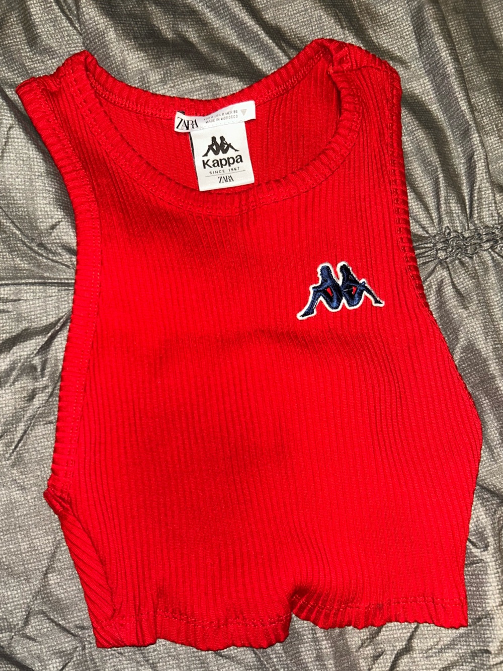 ZARA | Kappa Red Ribbed Crop Tank with Embroidered Logo